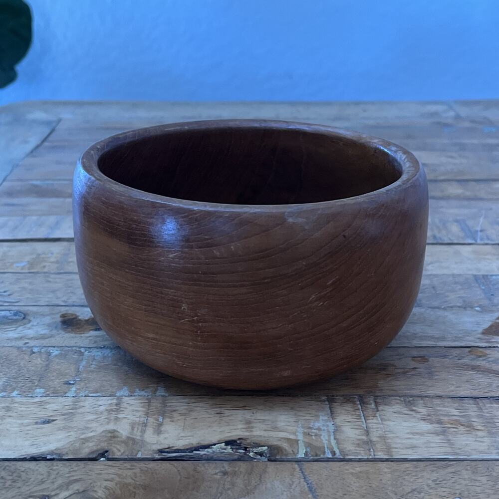 Vintage Dark Brown Teak Wood Bowl 6.5" Mid Century Style